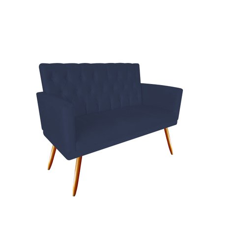Namoradeira Decorativa Nina Capitonê Suede Azul Marinho 2 Lugares Pés Madeira Ms Decor
