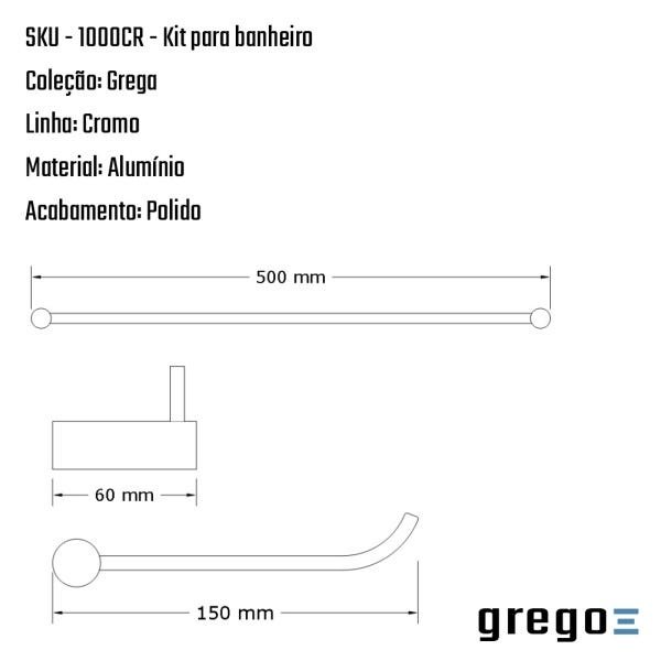 Kit Acessórios Cromo para banheiro metal polido Grego - 4