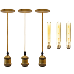 Kit C/6pçs Luminária Pendente Vintage Dourado C/lampada - 1