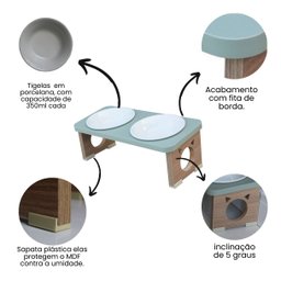 Comedouro Elevado Duplo Gato Pet Mdf Colors Verde - 4