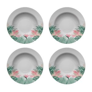 KIT/JOGO 4 PRATOS FUNDOS CAPRI FLORESTA URBANA GERMER PORCELANAS