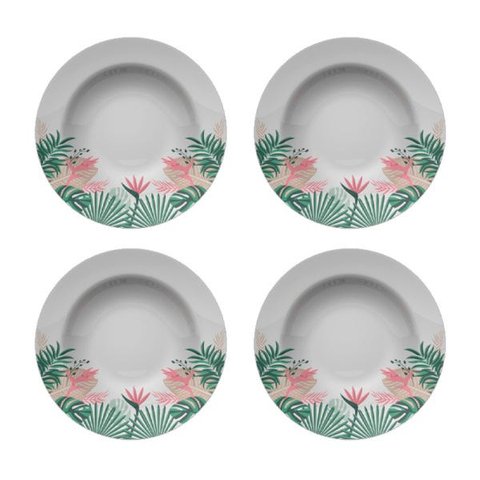KIT/JOGO 4 PRATOS FUNDOS CAPRI FLORESTA URBANA GERMER PORCELANAS