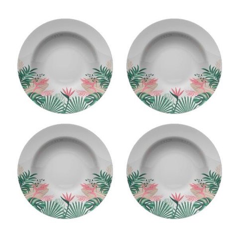 Kit/jogo 4 Pratos Fundos Capri Floresta Urbana Germer Porcelanas