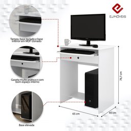 Mesa de Computador Pratica com Gaveta:branco - 4