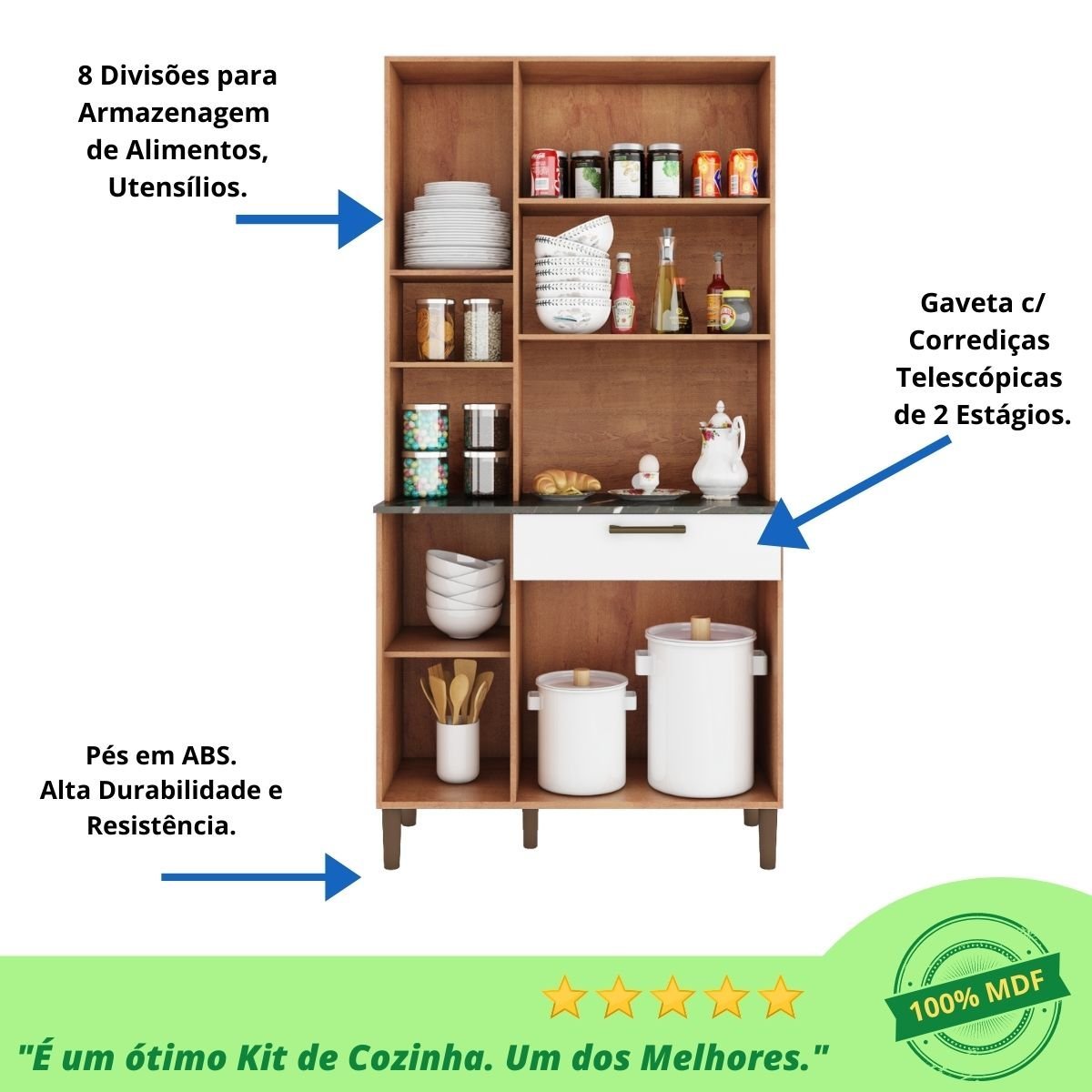 Kit Cozinha Compacta 6 Portas 1 Gaveta 100% MDF Tannat Gold - Castanho/Branco - 3