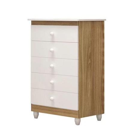 Cômoda 5 Gavetas Nature/Branco Vitória Kasa Sofá - 1