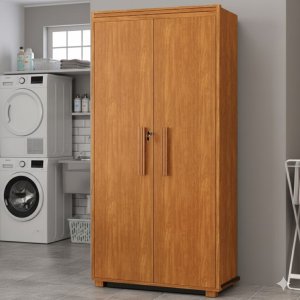 Armário Multiuso 2 Portas 8 Nichos 1 Prateleira para Lavanderia Quarto ou Escritório:nature