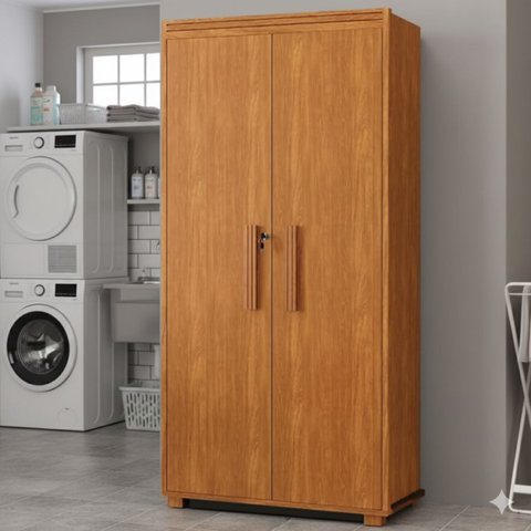 Armário Multiuso 2 Portas 8 Nichos 1 Prateleira para Lavanderia Quarto ou Escritório:nature