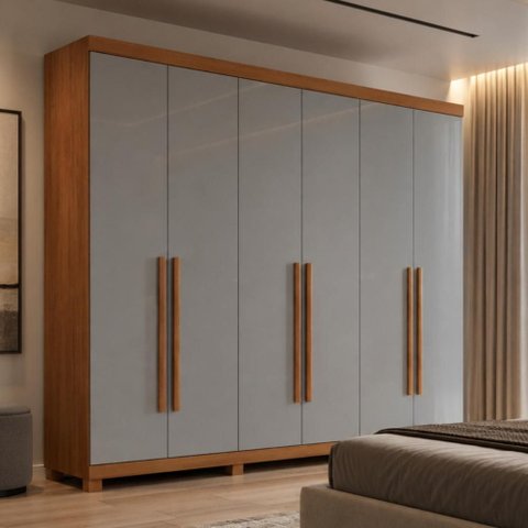 Guarda-Roupa Casal 100% MDF 6 Portas e 4 Gavetas com Pés 220cm Multimóveis CR35511 Madeirado/Off