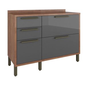 Balcão Syrah 2 Portas 3 Gavetas - Castanho com Chumbo