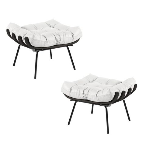 Kit 2 Puff Decorativo Sala de Estar Costela Base Preta Couro Branco - Gran Belo