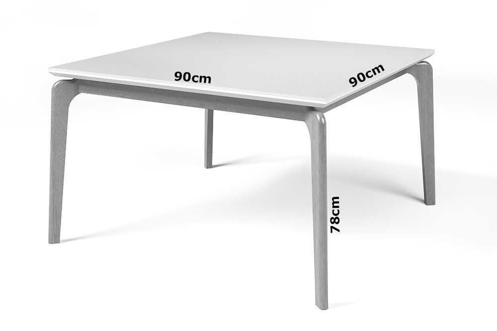 Mesa de Jantar Quadrada 90x90xcm Madeira Maciça Tampo com Vidro Cirrus - Off White/imbuia - 3