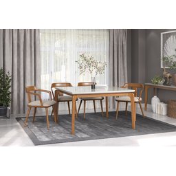 Mesa de Jantar Quadrada 90x90xcm Madeira Maciça Tampo com Vidro Cirrus - Off White/imbuia - 2