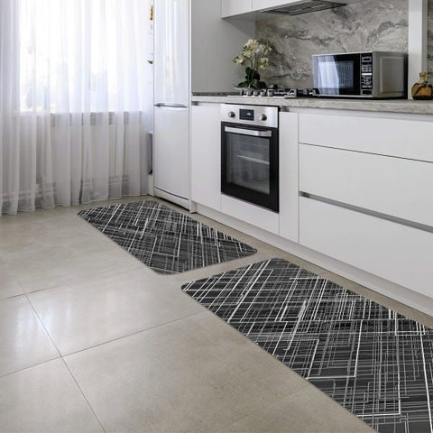 Kit Tapete de Cozinha 2 Peças Quadrados Geometricos Único