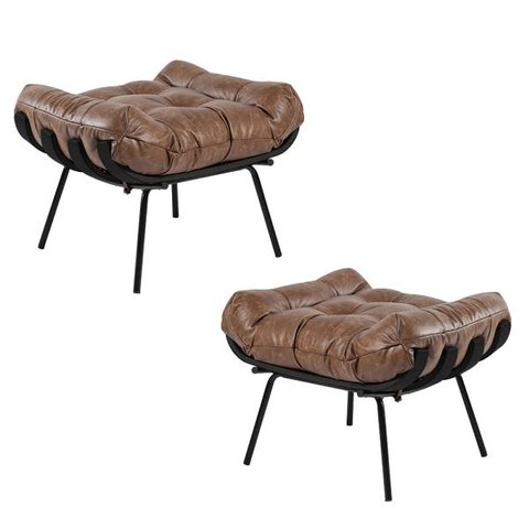 Kit 2 Puff Decorativo Sala de Estar Costela Base Preta Couro Mel - Gran Belo
