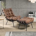 Ver imagem 4 de Kit 2 Puff Decorativo Sala de Estar Costela Base Preta Couro Mel - Gran Belo