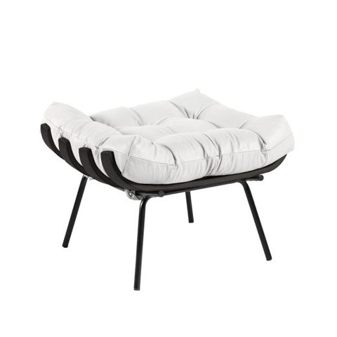 Puff Decorativo Sala de Estar Costela Base Preta Couro Branco - Gran Belo