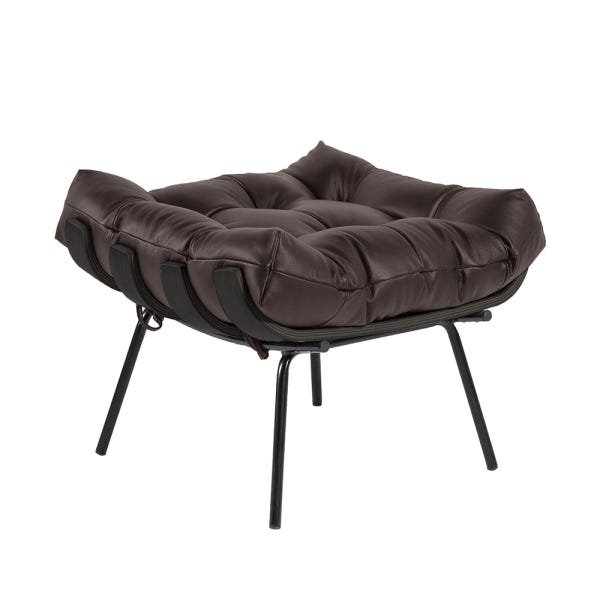 Poltrona com Puff Decorativos Sala de Estar Costela Base Preta Couro Marrom - Gran Belo - 9