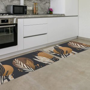 Kit Tapete de Cozinha 2 Peças Gold Botanical Único