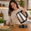 Ver imagem 2 de Chaleira Elétrica 1,8L Aço Inox 1000W Voltagem 110V Tampa Pressão Desligamento Automático Base
