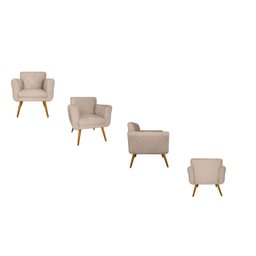 Kit 2 Poltronas Decorativa Sala Recepção Em Tressê Isabella Suede Bege- Dl Decor - 4