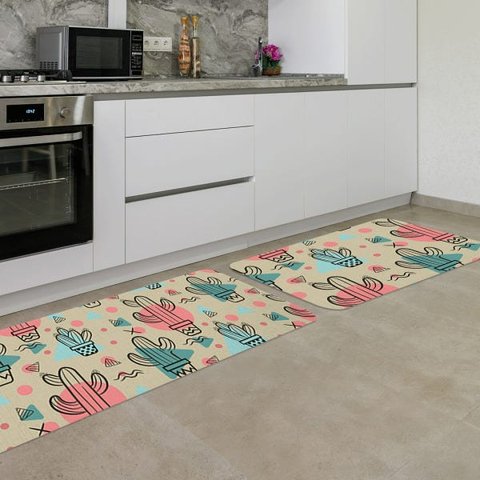 Kit Tapete de Cozinha 2 Peças Cactos Único