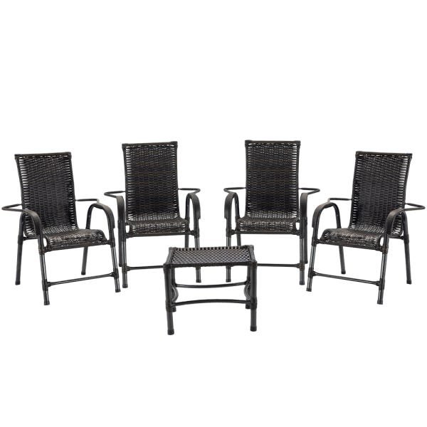 4 Cadeiras de Área com Mesa Bela para Área Gourmet, Edícula, Jardim, Ferro e Fibra Pedra Ferro 09 - 1