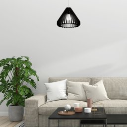 Luminária Teto tipo Pendente CONE MDF - Completa - Cor: Preta - 2