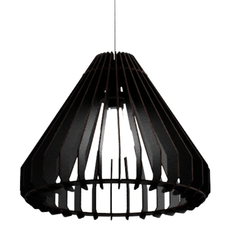 Luminária Teto tipo Pendente CONE MDF - Completa - Cor: Preta