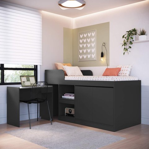 Cama Alta de Solteiro Multifuncional sem Colchão CJ6080 Linha Jamaica Art In Móveis