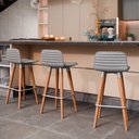 Ver imagem 2 de Kit 4 Banquetas Baixa Linea Aço Champanhe Assento Cinza