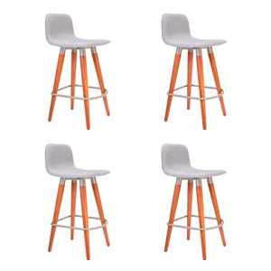 Kit 4 Banquetas Baixa Linea Aço Champanhe Assento Cinza