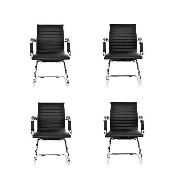 Kit 4 Cadeiras Escritório Esteirinha Eames Preta Fixa - 1