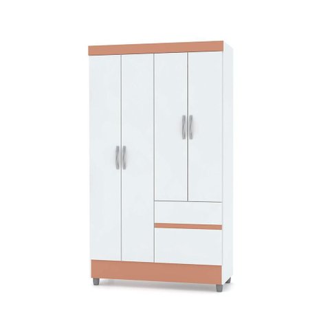 Guarda-roupa Utebo 4 Portas Branco Camarim Puxadores Metalizados Solteiro