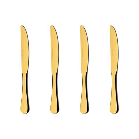 Conjunto 4 Facas de Mesa Elite Dourado Talheres Gourmet Mix em Aço Inox
