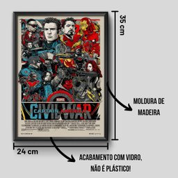 Quadros Poster Decorativo Moldura Madeira Pinos Com Vidro MARVEL GUERRA CIVIL 21cmX31cm - 3