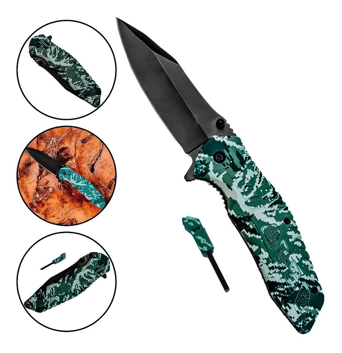 Canivete Tático Dobravel Squad Militar Camuflado + pederneira - 5