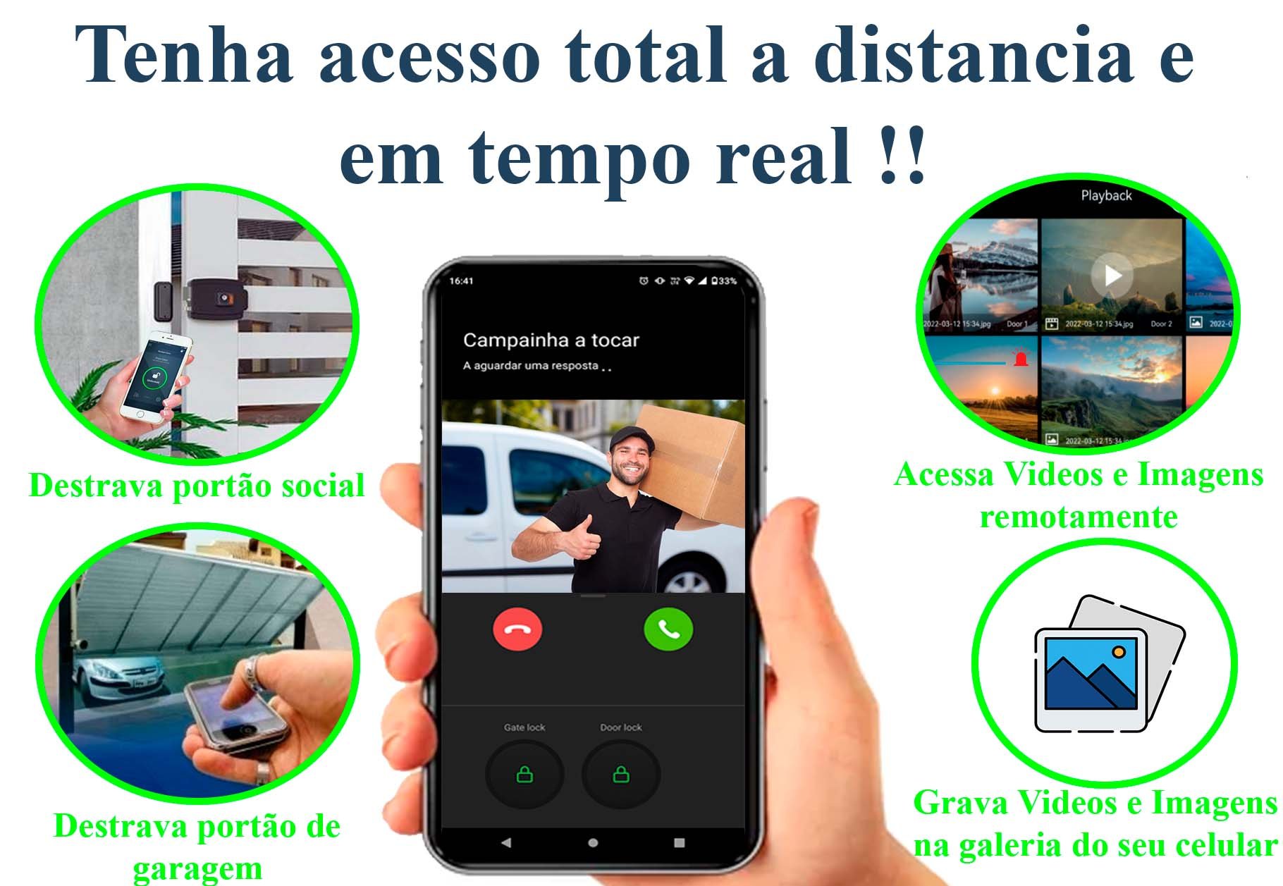 Vídeo Porteiro Interfone inteligente App Celular 1080p Wifi Campainha Sem Fio Visão Noturna Tela 7"  - 2