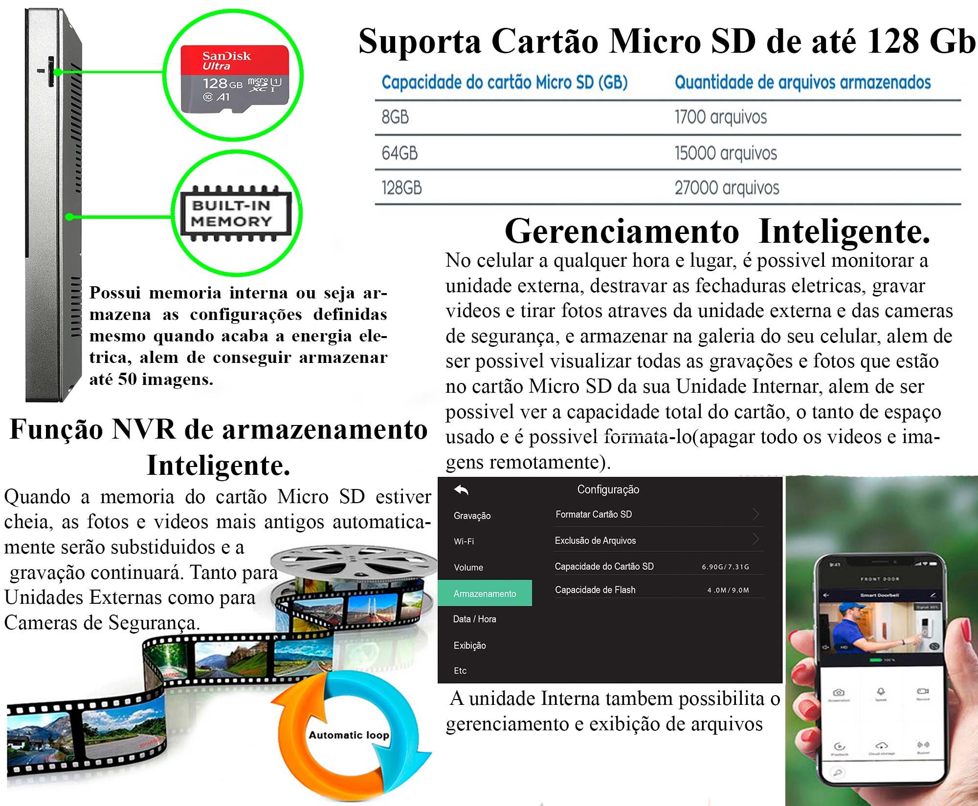 Vídeo Porteiro Interfone inteligente App Celular 1080p Wifi Campainha Sem Fio Visão Noturna Tela 7"  - 3