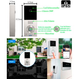 Vídeo Porteiro Interfone inteligente App Celular 1080p Wifi Campainha Sem Fio Visão Noturna Tela 7"  - 6