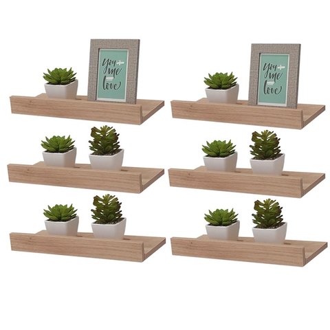 Kit 6 Prateleiras Porta Quadros 50 X 15cm Carvalho Suporte Invisível
