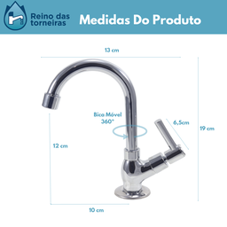 Torneira Lavatório Inox Bica Móvel Metal C51 1/4 de Volta - 6