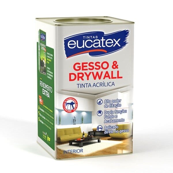 Tinta Acrílica Gesso e Drywall para Interior Branca 18L Eucatex Tintas