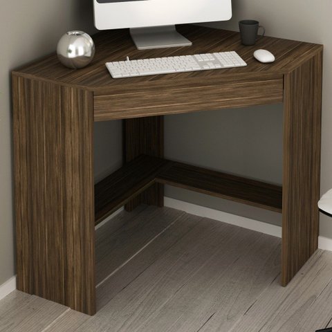 Mesa Escrivaninha de Canto 1 Gaveta Nogal Me4169 - Tecno Mobili