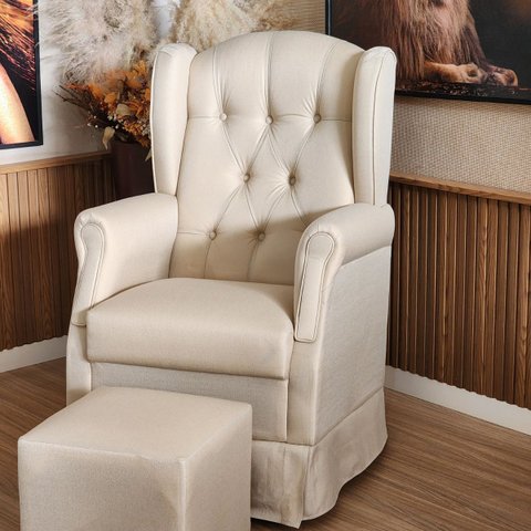 Poltrona de Amamentação com Balanço e Puff Livi em Tecido Sintético Bege  Larbelle