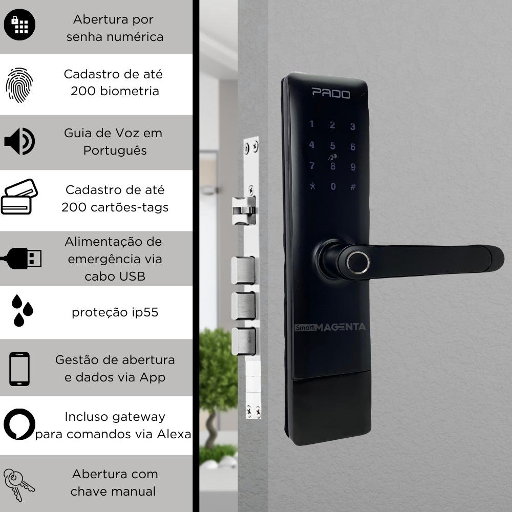 Fechadura Digital Pado Fde 600 W com Biometria Aplicativo e Resistente a Chuva - 2