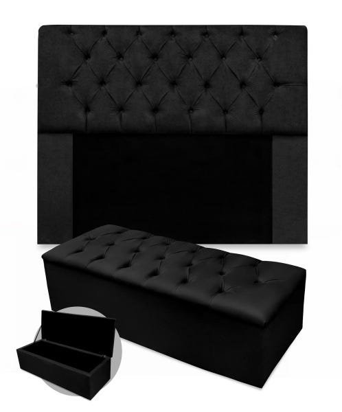 KIT CABECEIRA LADY QUEEN 1,60 MAIS CALÇADEIRA 1,60 SUEDE PRETO - 1