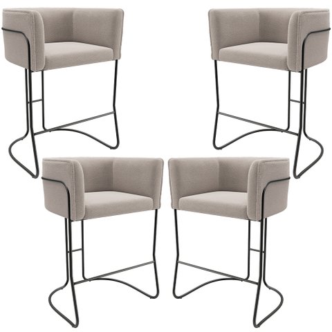 Kit 04 Banquetas Baixa Base de Aço Preto Betina D02 Bouclê Creme B-54 - Lyam Decor