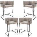 Ver imagem 1 de Kit 04 Banquetas Baixa Base de Aço Preto Betina D02 Bouclê Creme B-54 - Lyam Decor