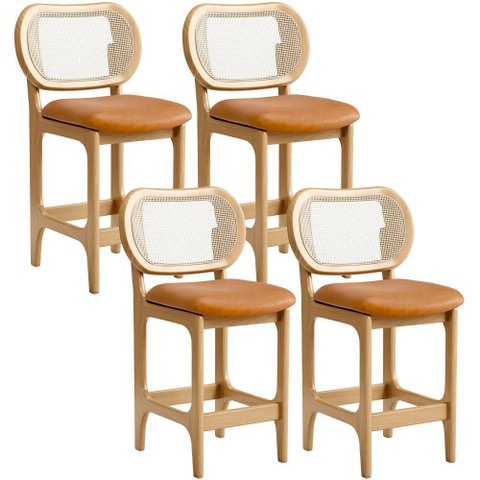 Kit 4 Banquetas Baixa Bar Cozinha Sala de Jantar Betta L02 Mel Tela Couríssimo Whisky - Lyam Decor